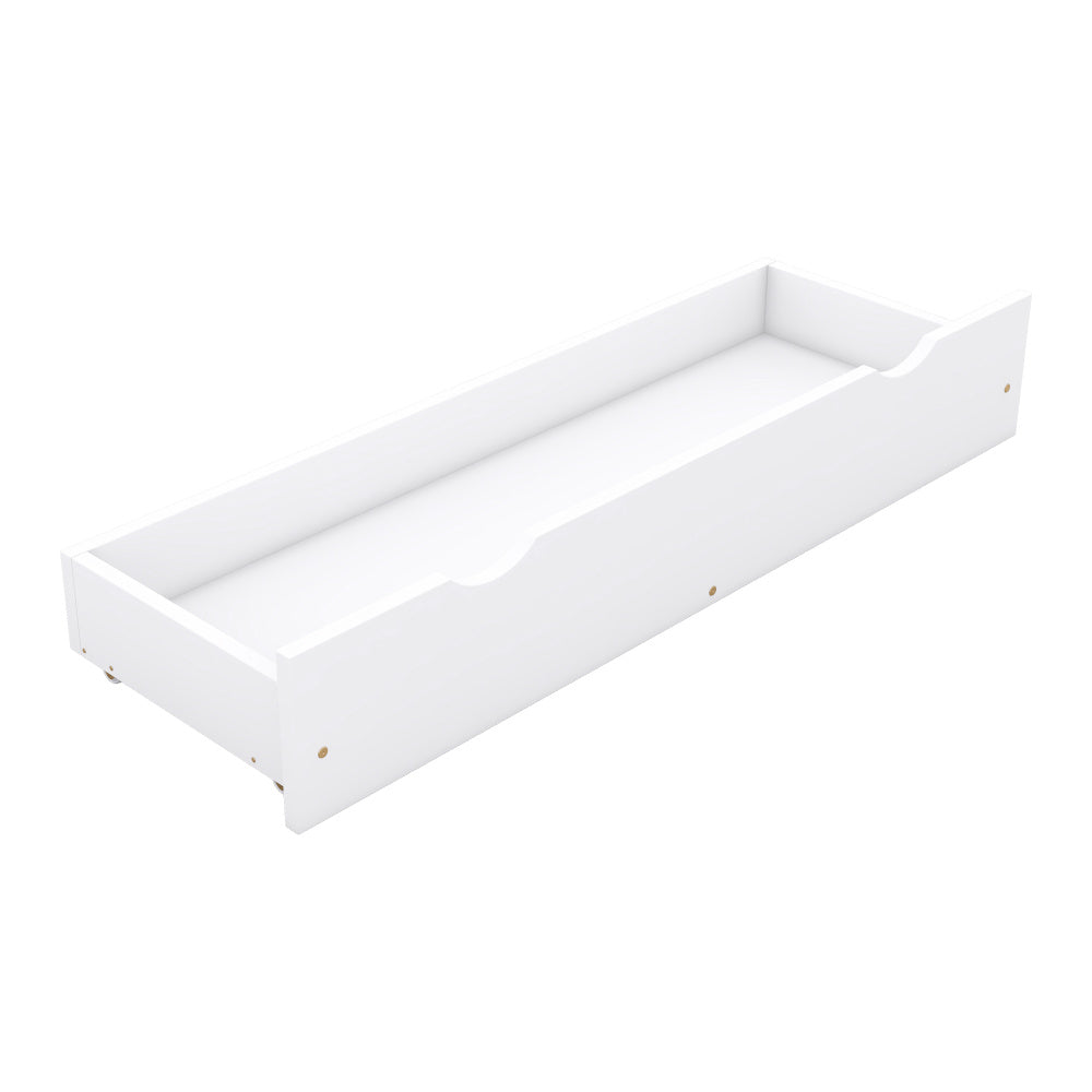 Wood Frame Queen Size House Bed with Guardrail and 2 Drawers, White