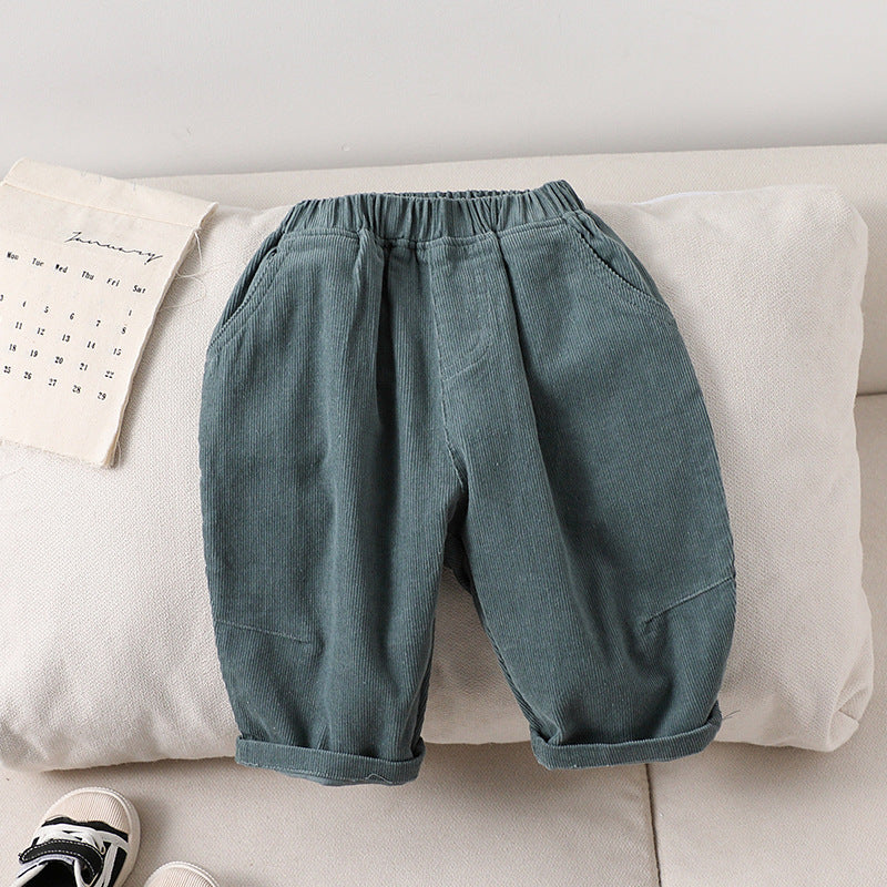 Baby Autumn And Winter Corduroy Pants For Unisex All-match Straight Cotton Loose Pants