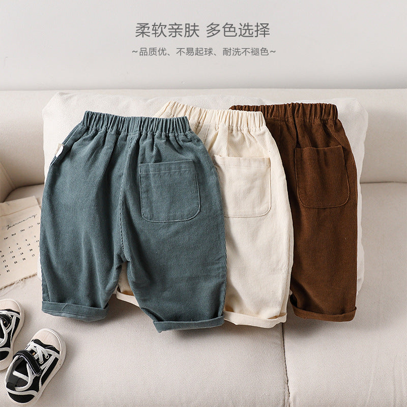 Baby Autumn And Winter Corduroy Pants For Unisex All-match Straight Cotton Loose Pants