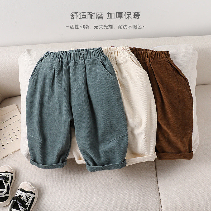 Baby Autumn And Winter Corduroy Pants For Unisex All-match Straight Cotton Loose Pants