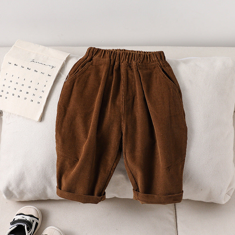 Baby Autumn And Winter Corduroy Pants For Unisex All-match Straight Cotton Loose Pants