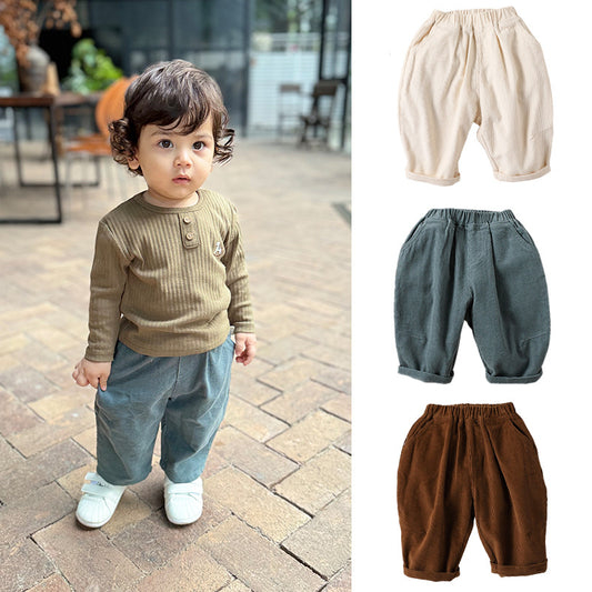 Baby Autumn And Winter Corduroy Pants For Unisex All-match Straight Cotton Loose Pants