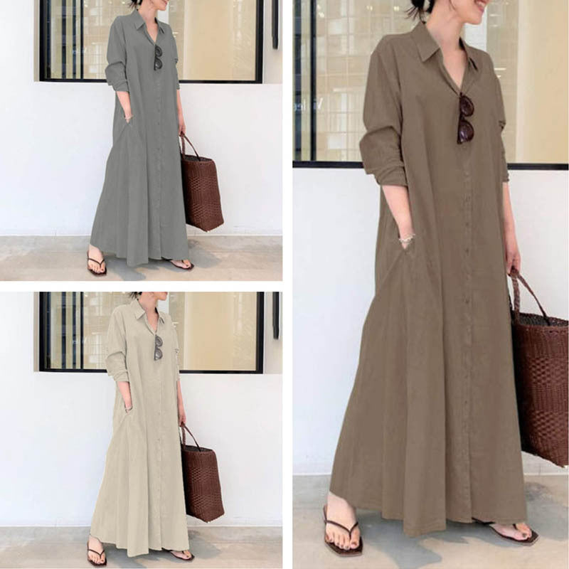 Casual Loose Women's Solid Color Long Sleeve Dress