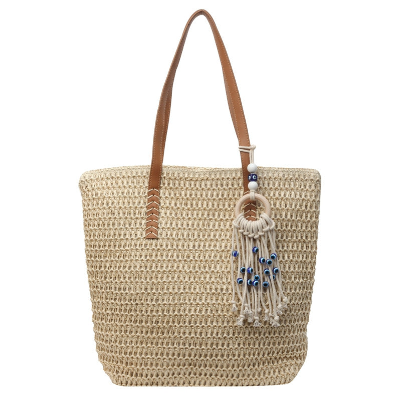 Straw Bag  Large-capacity Tote Bag All-match Seaside Shoulder Commuter Woven Bag