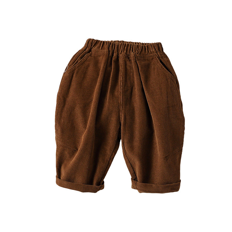 Baby Autumn And Winter Corduroy Pants For Unisex All-match Straight Cotton Loose Pants