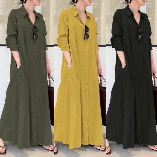 Casual Loose Women's Solid Color Long Sleeve Dress