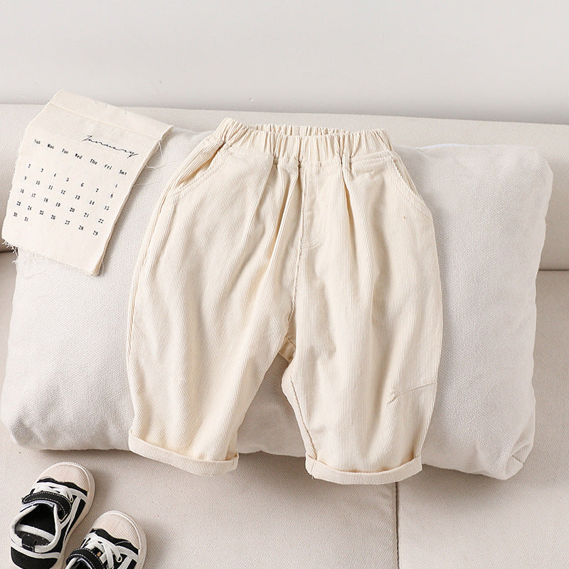 Baby Autumn And Winter Corduroy Pants For Unisex All-match Straight Cotton Loose Pants