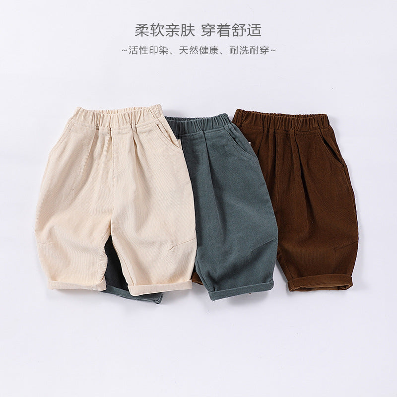 Baby Autumn And Winter Corduroy Pants For Unisex All-match Straight Cotton Loose Pants